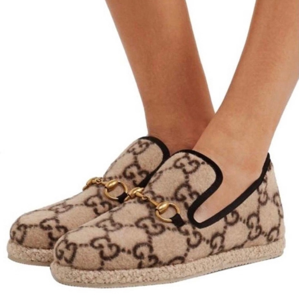 GUCCI Fria horsebit GG logo shearling espadrilles worn sz 38 women’s